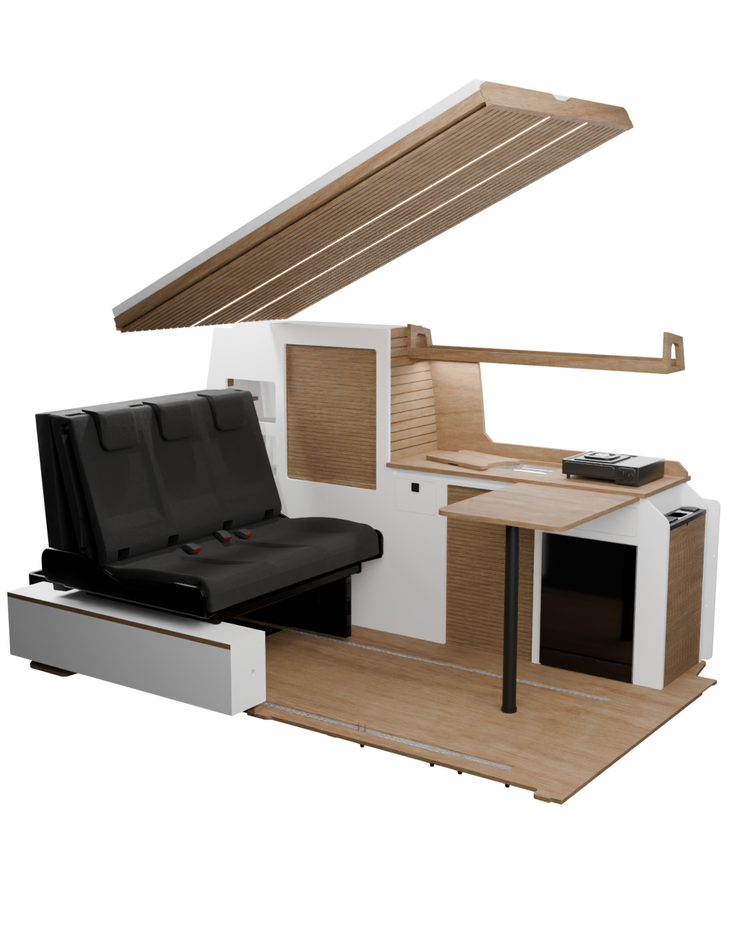 VW T6.1 Campingbus Innenausbau Weiß – Frontansicht (Offtrack Expedition Pure)